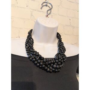 *Vintage black beaded chunky statement necklace